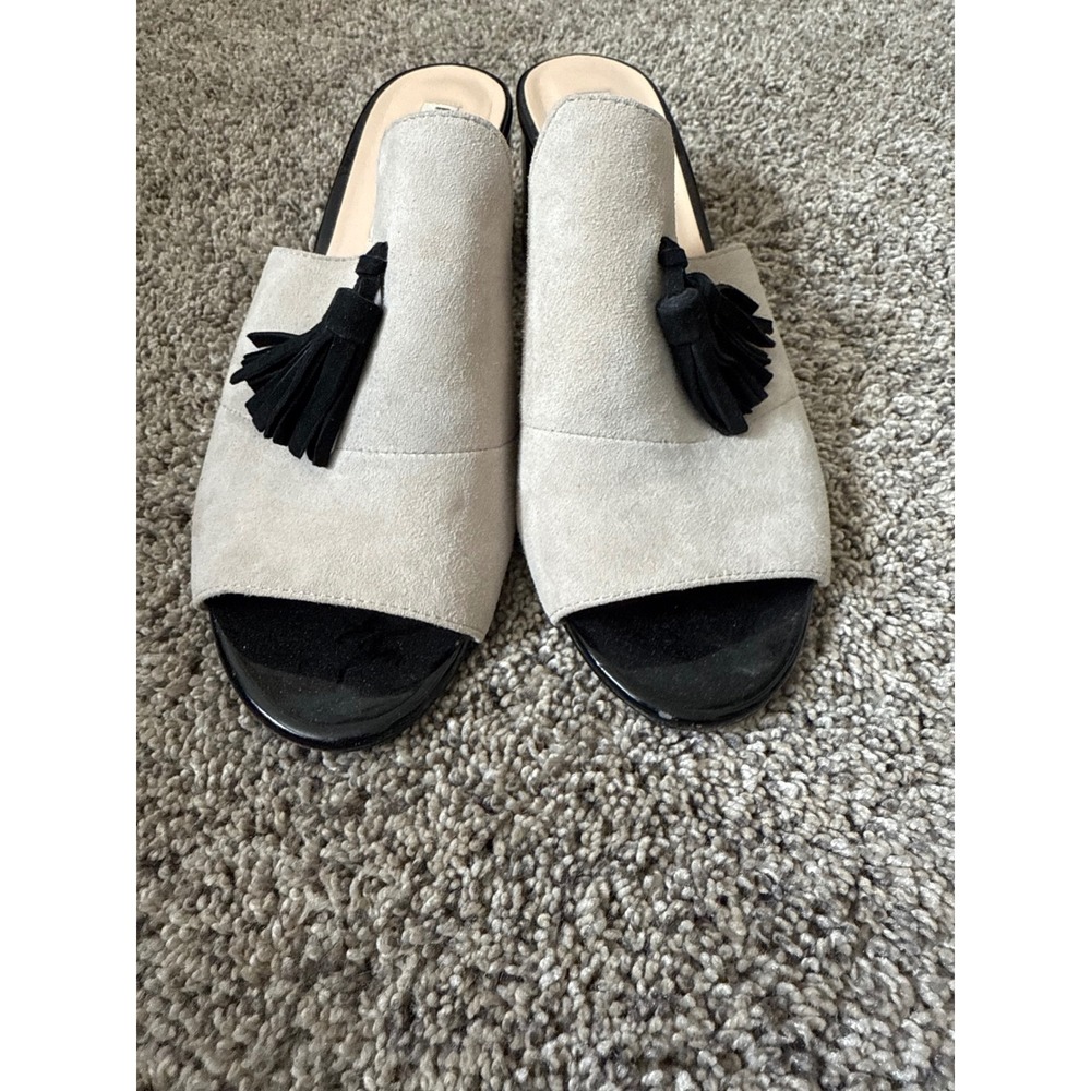 Karl Lagerfeld Paris Suede Tassel Mule Heels Gray Black Womens - Picture 6 of 6